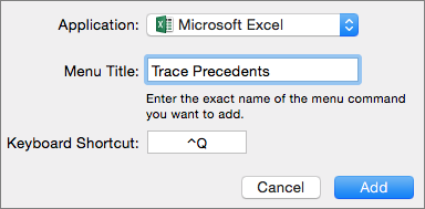 keyboard shortcut for mac excel